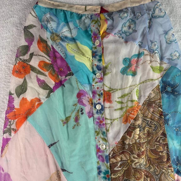 Sacred Threads Chiffon Patchwork‎ Ruffle Hem Beaded Button Front Skirt Womens S - Picture 8 of 12